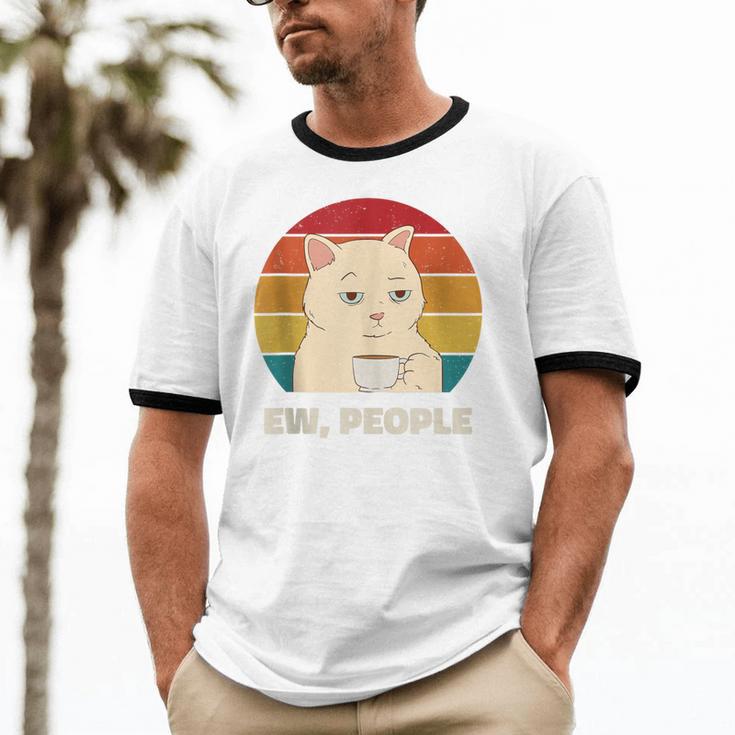 Ew People Introvert Cat Lover Crazy Colorful Cat Lady Unisex Cotton Ringer T-Shirt