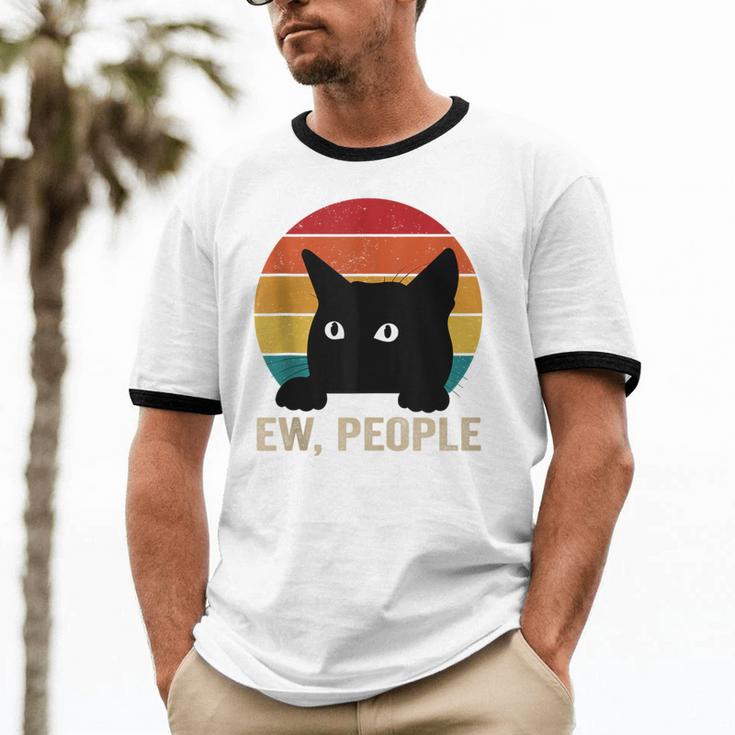Ew People Introvert Cat Lover Cat Lady Vintage Unisex Cotton Ringer T-Shirt