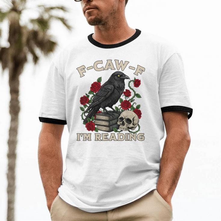 F-CAW-F I'm Reading Crow Book Lover Introvert Meme Unisex Cotton Ringer T-Shirt F-CAW-F I'm Reading Crow Book Lover Introvert Meme Unisex Cotton Ringer T-Shirt