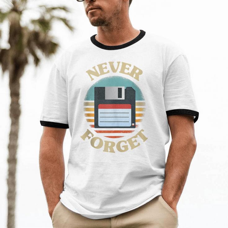 Never Forget Retro Diskette Nostalgia Vintage Unisex Cotton Ringer T-Shirt