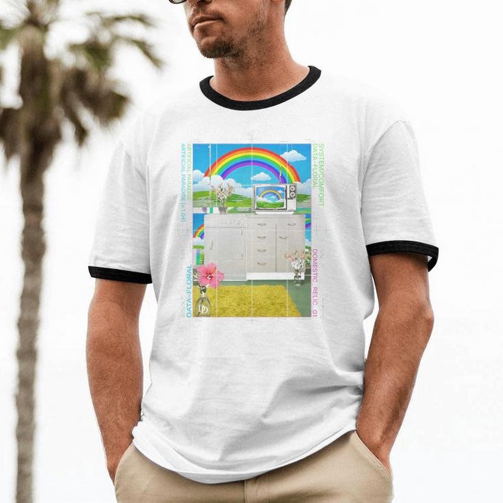 Frutiger Aero Aesthetic Rainbow Glitch Art Unisex Cotton Ringer T-Shirt
