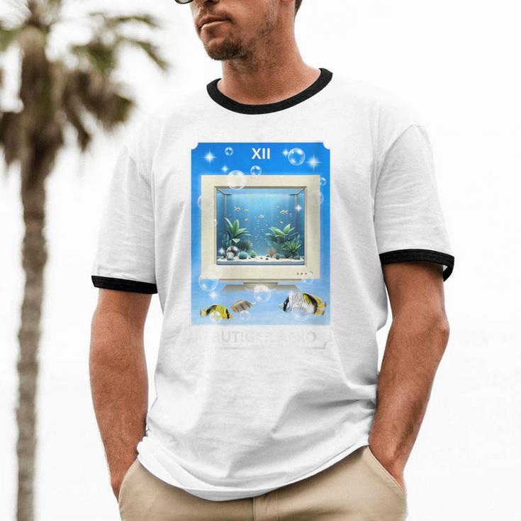 Frutiger Aero Aesthetic Tech Computer Aquarium Tarot Card Unisex Cotton Ringer T-Shirt