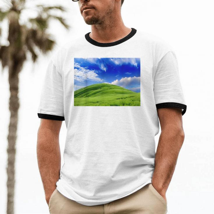 Frutiger Aero Meadow Aesthetic Y2k 2000s Ironic Nostalgic Unisex Cotton Ringer T-Shirt