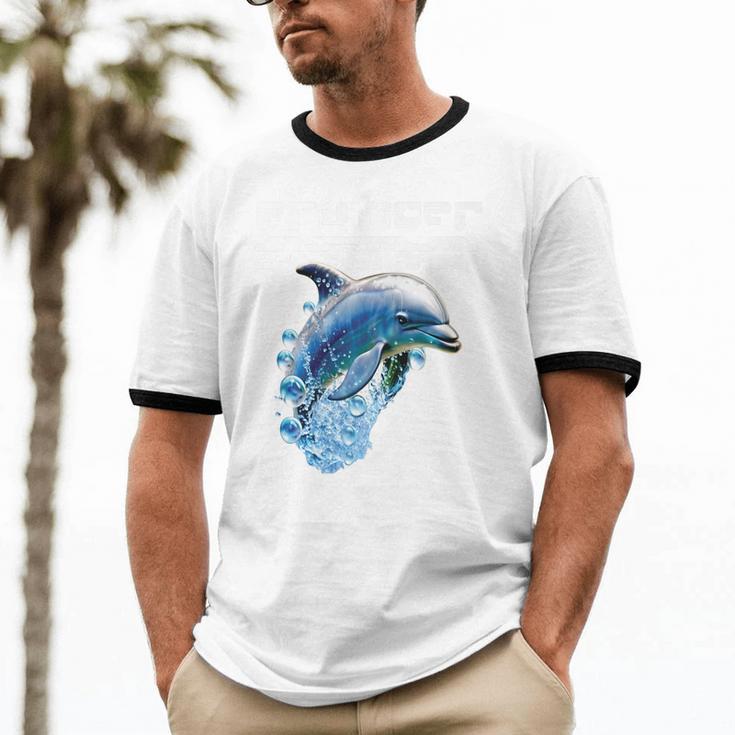 Frutiger Aero Splashy Dolphin Y2k Aesthetic Graphic Premium Unisex Cotton Ringer T-Shirt
