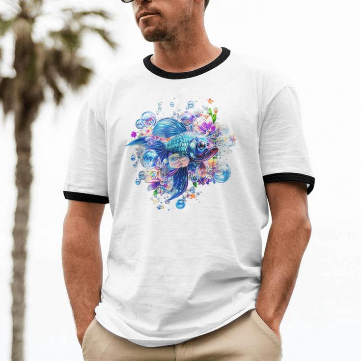 Frutiger Aero Y2K Fish Unisex Cotton Ringer T-Shirt