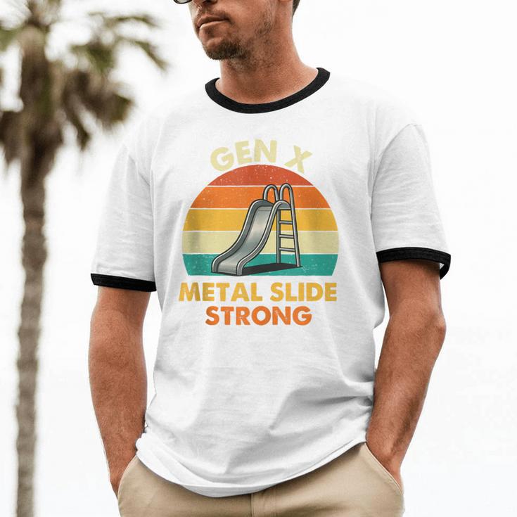 Gen X Slide Strong Generation X Gen Xer Nostalgia Unisex Cotton Ringer T-Shirt