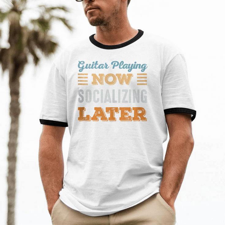 Guitar Playing Now Minimal Socializing Introvert Vintage Unisex Cotton Ringer T-Shirt Guitar Playing Now Minimal Socializing Introvert Vintage Unisex Cotton Ringer T-Shirt