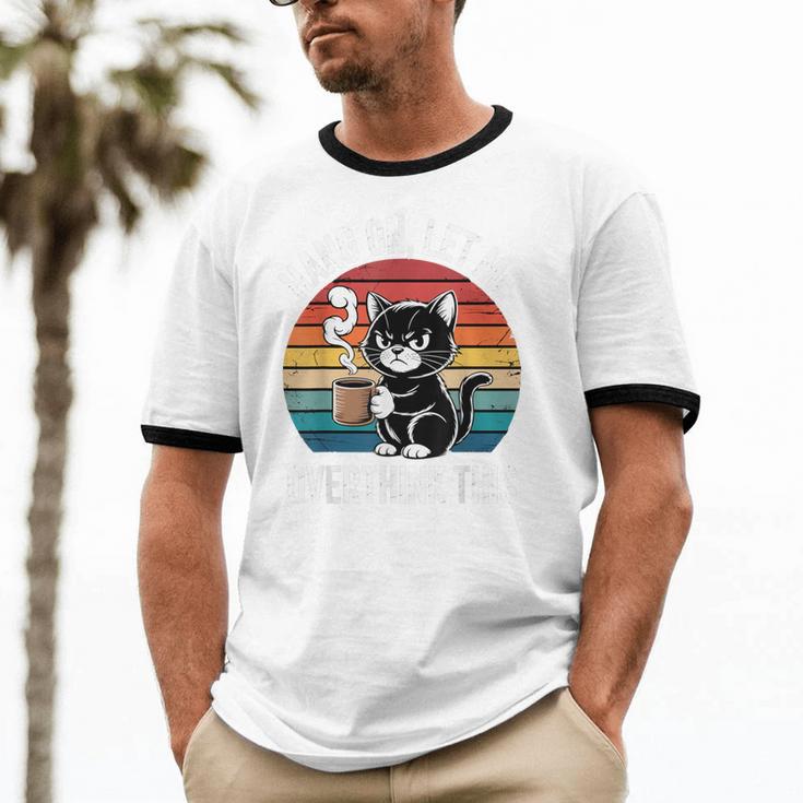 Hang On Let Me Overthink Cat Coffee Retro Introvert Unisex Cotton Ringer T-Shirt Hang On Let Me Overthink Cat Coffee Retro Introvert Unisex Cotton Ringer T-Shirt