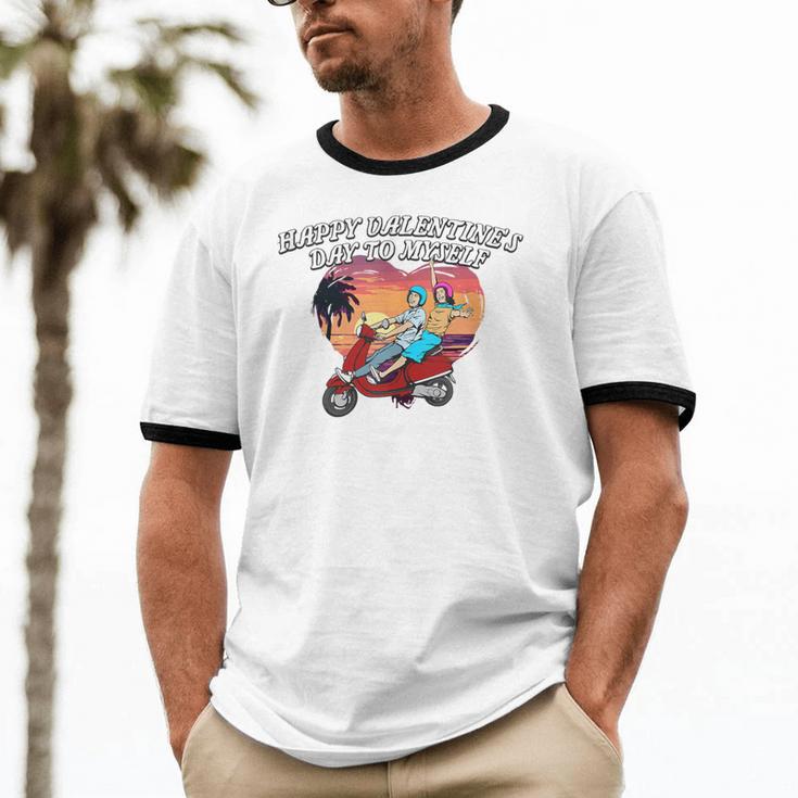 Happy Valentines Day To Myself Introvert Humor Unisex Cotton Ringer T-Shirt Happy Valentines Day To Myself Introvert Humor Unisex Cotton Ringer T-Shirt