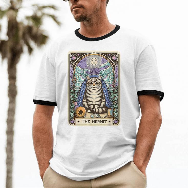 The Hermit Cat Tarot Card Introvert By Georgi Unisex Cotton Ringer T-Shirt