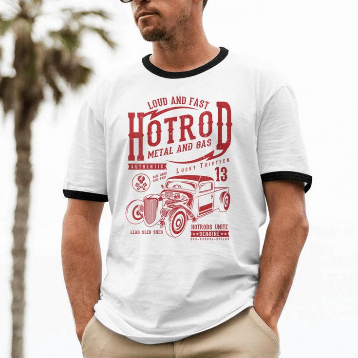 Hotrod Car Automotive Nostalgia Distressed Retro Unisex Cotton Ringer T-Shirt Hotrod Car Automotive Nostalgia Distressed Retro Unisex Cotton Ringer T-Shirt
