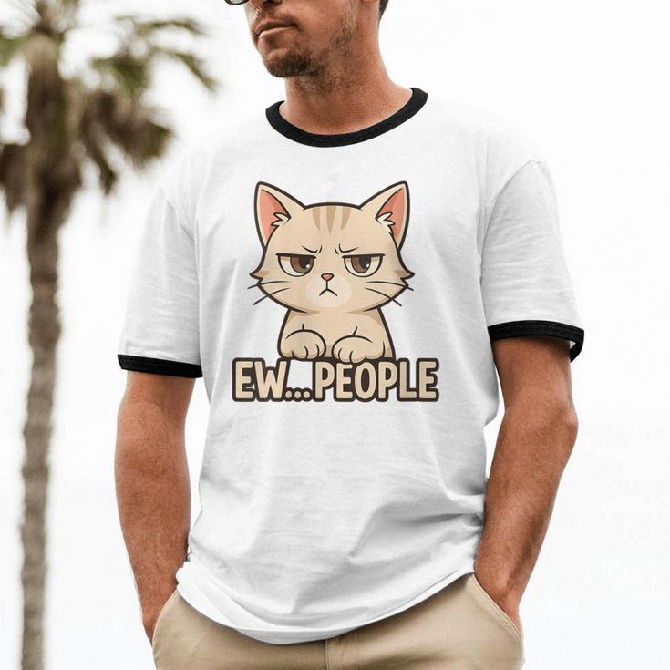 Introvert Anime Cat Ew People Unisex Cotton Ringer T-Shirt