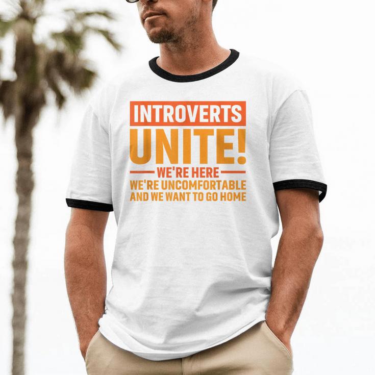 Introvert Antisocial Sarcasm Introverts Unite Anti Social Unisex Cotton Ringer T-Shirt