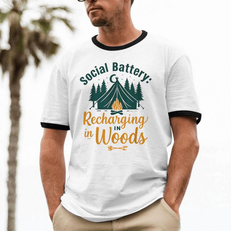 Introvert Camping Social Battery Recharging In The Woods Unisex Cotton Ringer T-Shirt Introvert Camping Social Battery Recharging In The Woods Unisex Cotton Ringer T-Shirt