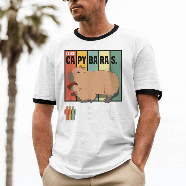 Introvert Capybara Rodent Animal Lover Antisocial Retro Unisex Cotton Ringer T-Shirt