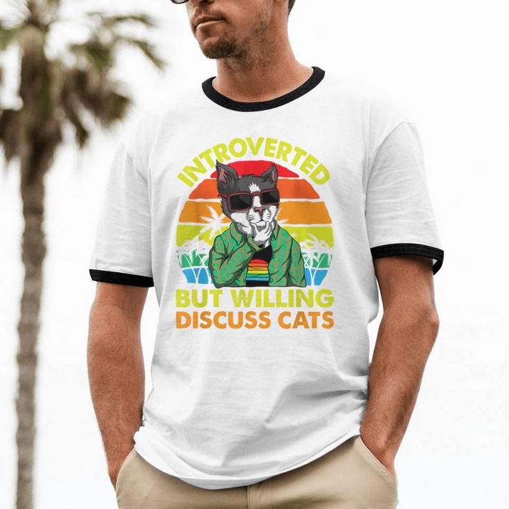 Introvert Cats Sarcasm Cat Lover Introverts Unisex Cotton Ringer T-Shirt
