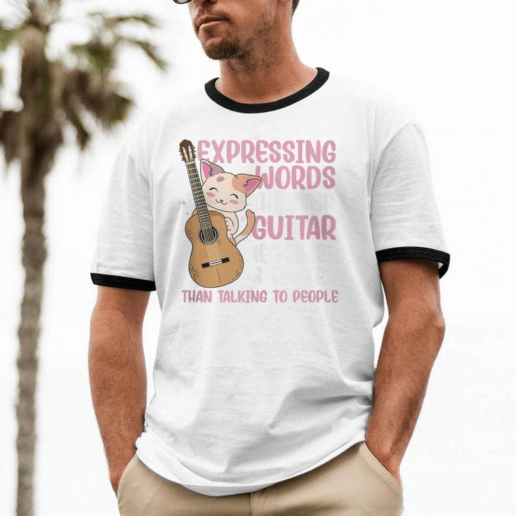 Introvert Guitarist Expressing Words Through Guitar Melody Unisex Cotton Ringer T-Shirt Introvert Guitarist Expressing Words Through Guitar Melody Unisex Cotton Ringer T-Shirt
