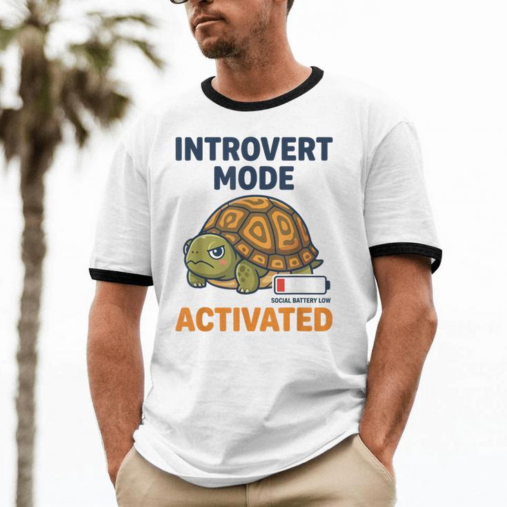 Introvert Mode Activated Low Social Battery Box Turtle Unisex Cotton Ringer T-Shirt Introvert Mode Activated Low Social Battery Box Turtle Unisex Cotton Ringer T-Shirt