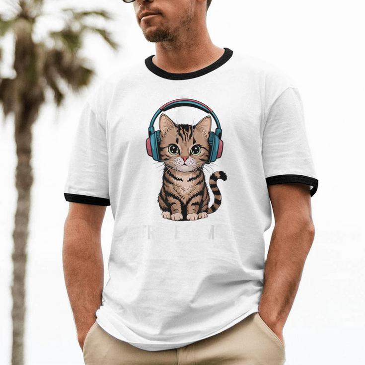 Introvert Mode Cat With Headphones Kitten Lover Unisex Cotton Ringer T-Shirt Introvert Mode Cat With Headphones Kitten Lover Unisex Cotton Ringer T-Shirt
