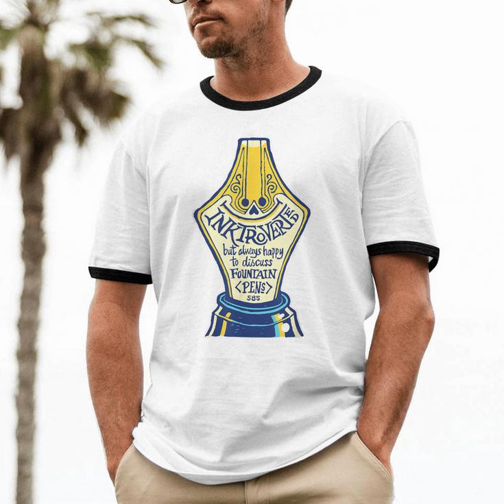 Introverted Fountain Pen Enthusiast Smiling Face Unisex Cotton Ringer T-Shirt Introverted Fountain Pen Enthusiast Smiling Face Unisex Cotton Ringer T-Shirt