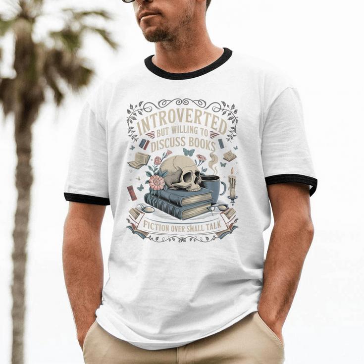 Introverted But Willing To Discuss Books Club Cozy Aesthetic Unisex Cotton Ringer T-Shirt