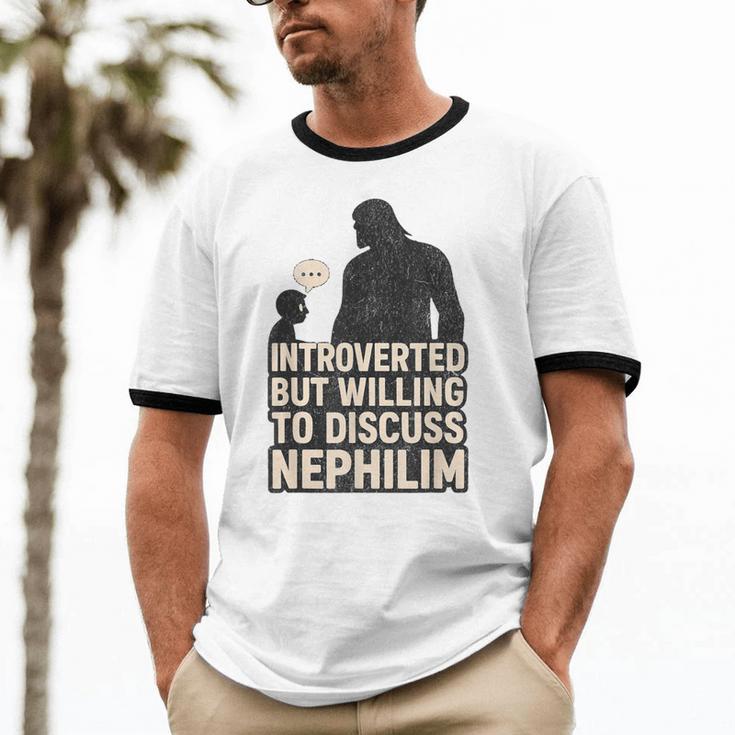Introverted But Willing To Discuss Nephilim Tee Unisex Cotton Ringer T-Shirt