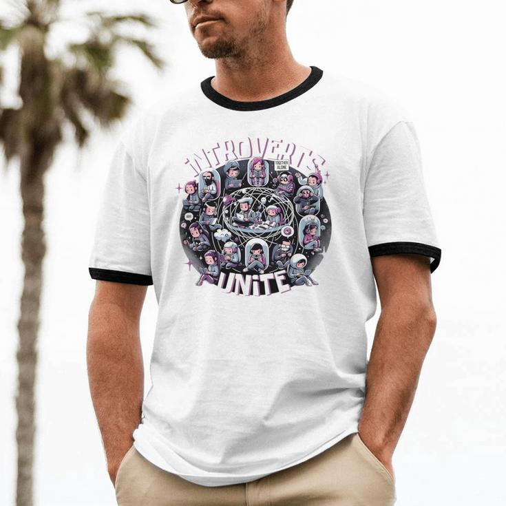 Introverts Unite Quirky Solitude Unisex Cotton Ringer T-Shirt Introverts Unite Quirky Solitude Unisex Cotton Ringer T-Shirt