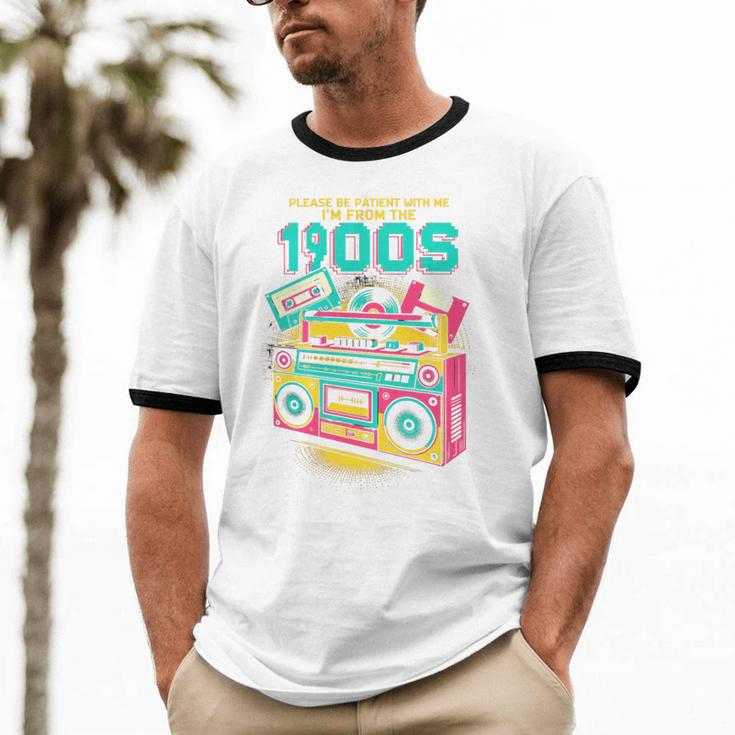 Joke 90s Please Be Patient With Me I'm From The 1900s Premium Tri-Blend Unisex Cotton Ringer T-Shirt