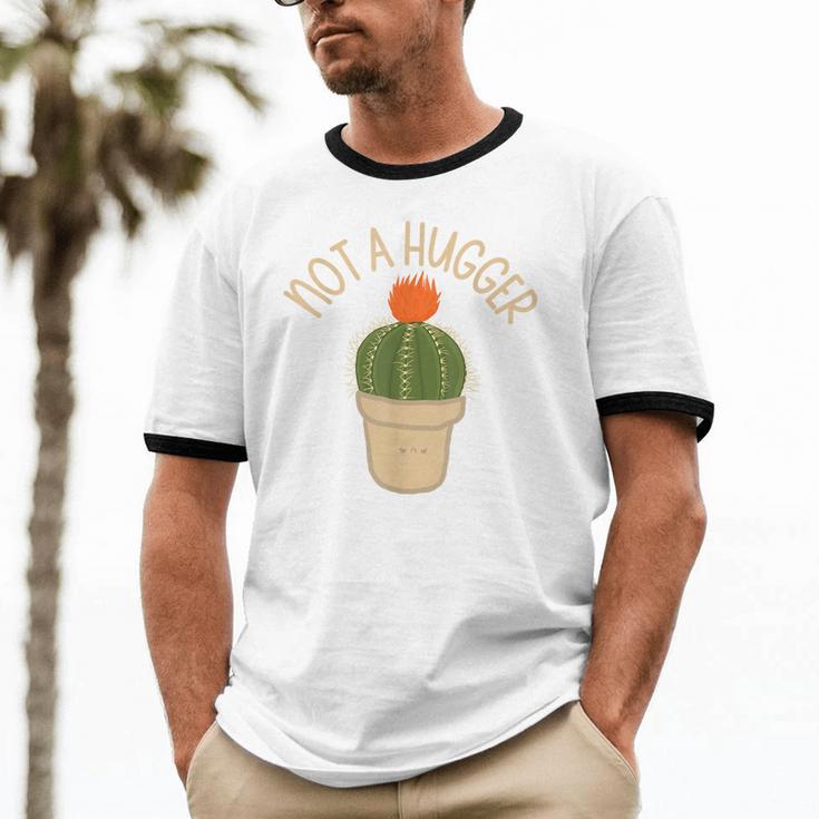 Kawaii Grumpy Cactus Not a Hugger Plant Introvert Unisex Cotton Ringer T-Shirt