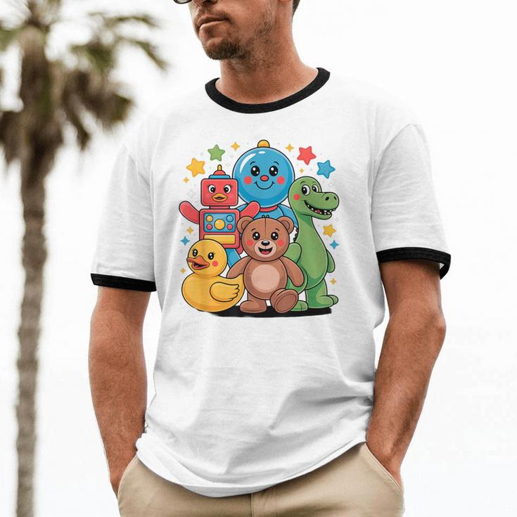 Kidcore Aesthetic Retro Vibes Colorful Cartoon Nostalgia Unisex Cotton Ringer T-Shirt