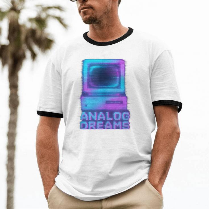 Lofi Reverie Analog Dreams Pixel 90s Desktop VHS Nostalgia Unisex Cotton Ringer T-Shirt