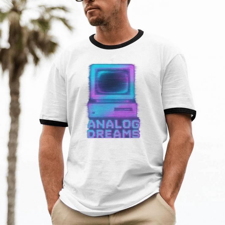 Lofi Reverie Analog Dreams Pixel 90s Desktop VHS Nostalgia Unisex Cotton Ringer T-Shirt