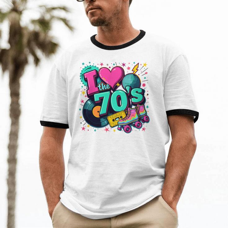 I Love The 70s Retro Cassette Roller Vinyl Disco Nostalgia Unisex Cotton Ringer T-Shirt