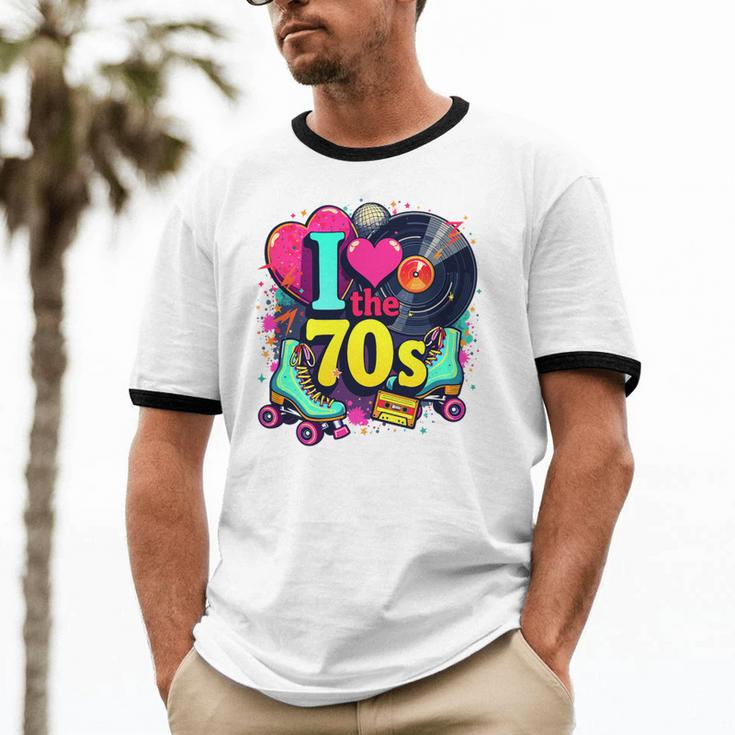 I Love The 70s Vintage Cassette Roller Vinyl Nostalgia 70s Premium Tri-Blend Unisex Cotton Ringer T-Shirt