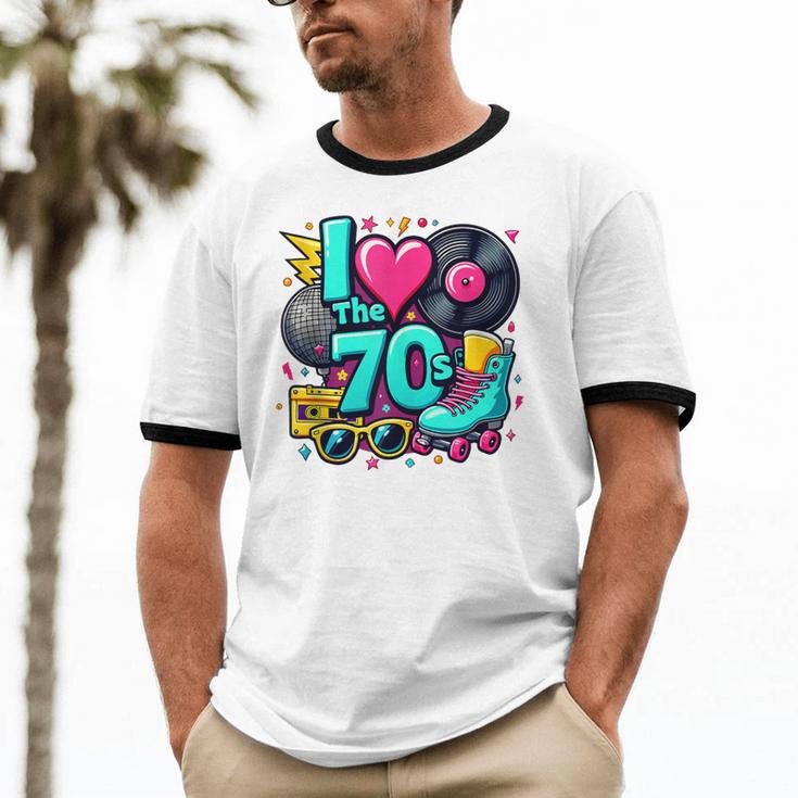 I Love The 70s Vintage Cassette Roller Vinyl Nostalgia 70s Unisex Cotton Ringer T-Shirt