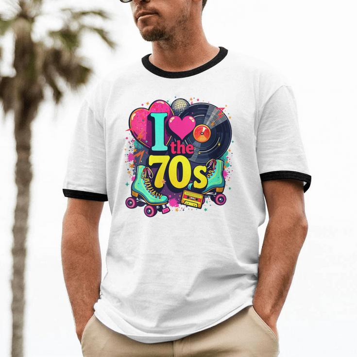 I Love The 70s Vintage Cassette Roller Vinyl Nostalgia 70s Unisex Cotton Ringer T-Shirt