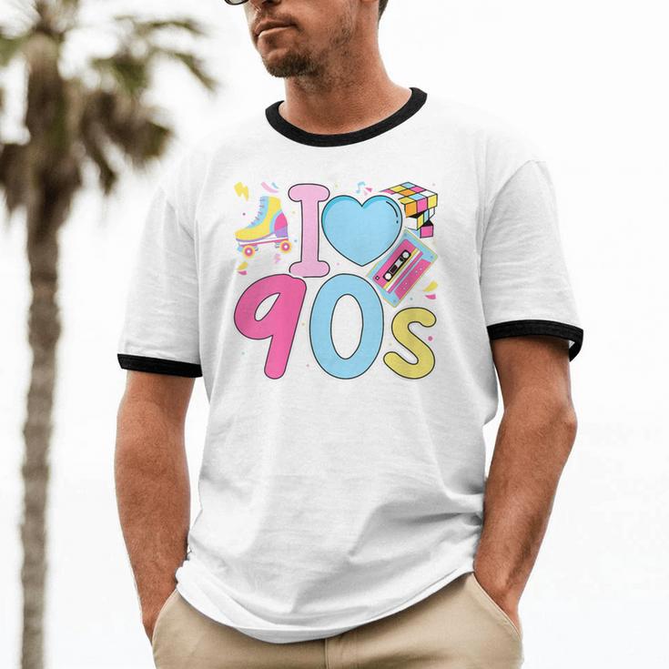 I Love 90's Retro Style Nostalgia Vibe 1990's Party Unisex Cotton Ringer T-Shirt