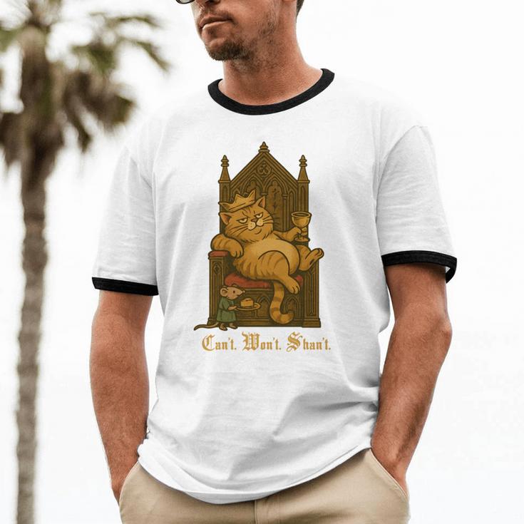 Medieval Cat Sarcastic Queen Lazy King Introvert Kitty Unisex Cotton Ringer T-Shirt
