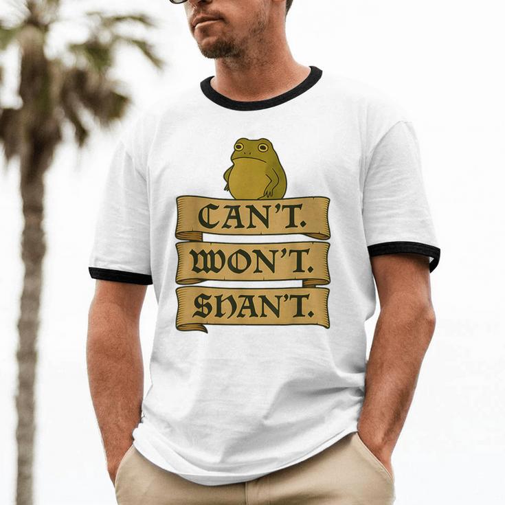 Medieval Frog Meme Sarcastic Introvert Humor Fantasy Unisex Cotton Ringer T-Shirt