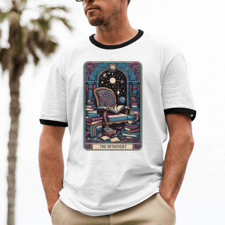 Mystical Library Book Reader The Introvert Tarot Card Unisex Cotton Ringer T-Shirt Mystical Library Book Reader The Introvert Tarot Card Unisex Cotton Ringer T-Shirt