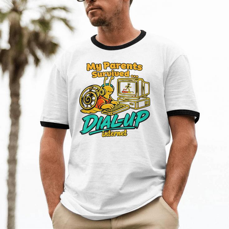 My Parents Survived Dial Up Internet Nostalgia 90s Unisex Cotton Ringer T-Shirt