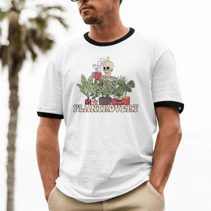 Plant Coffee Love Plantrovert Gardening Introvert Mom Unisex Cotton Ringer T-Shirt