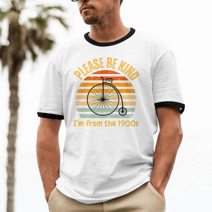 Please Be Kind I'm From The 1900s Penny Farthing Premium Unisex Cotton Ringer T-Shirt