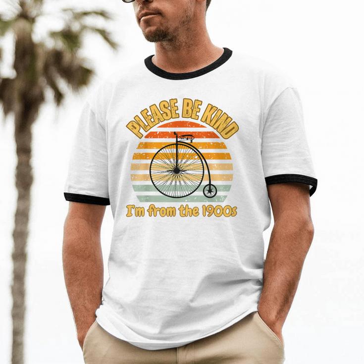 Please Be Kind I'm From The 1900s Penny Farthing Unisex Cotton Ringer T-Shirt Please Be Kind I'm From The 1900s Penny Farthing Unisex Cotton Ringer T-Shirt