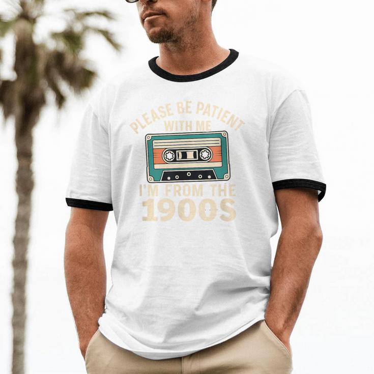 Please Patient I'm From The 1900s Retro Cassette Humor Unisex Cotton Ringer T-Shirt