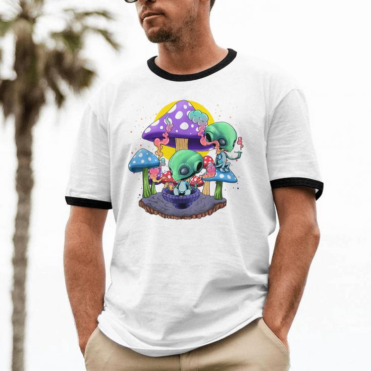 Psychedelic Alien Mushroom Nostalgia Groovy Vibe Hippie Unisex Cotton Ringer T-Shirt Psychedelic Alien Mushroom Nostalgia Groovy Vibe Hippie Unisex Cotton Ringer T-Shirt