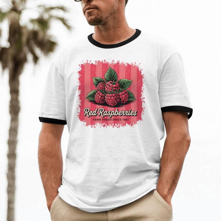 Red Raspberries Farm Fresh Since 1987 Nostalgia Unisex Cotton Ringer T-Shirt
