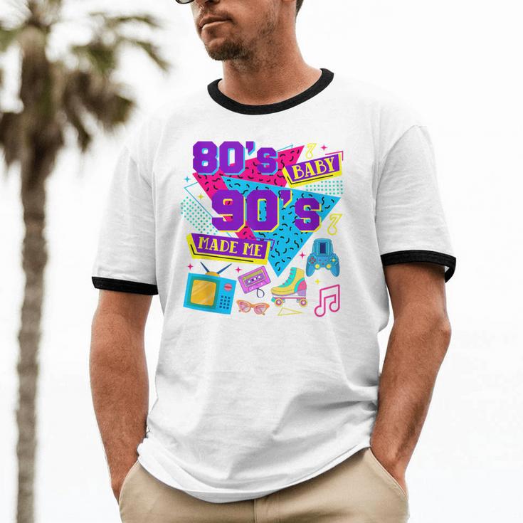 Retro 1980s 80's Baby 1990s 90's Made Me Nostalgia Birthday Unisex Cotton Ringer T-Shirt