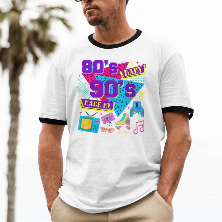 Retro 1980s 80's Baby 1990s 90's Made Me Nostalgia Birthday Unisex Cotton Ringer T-Shirt
