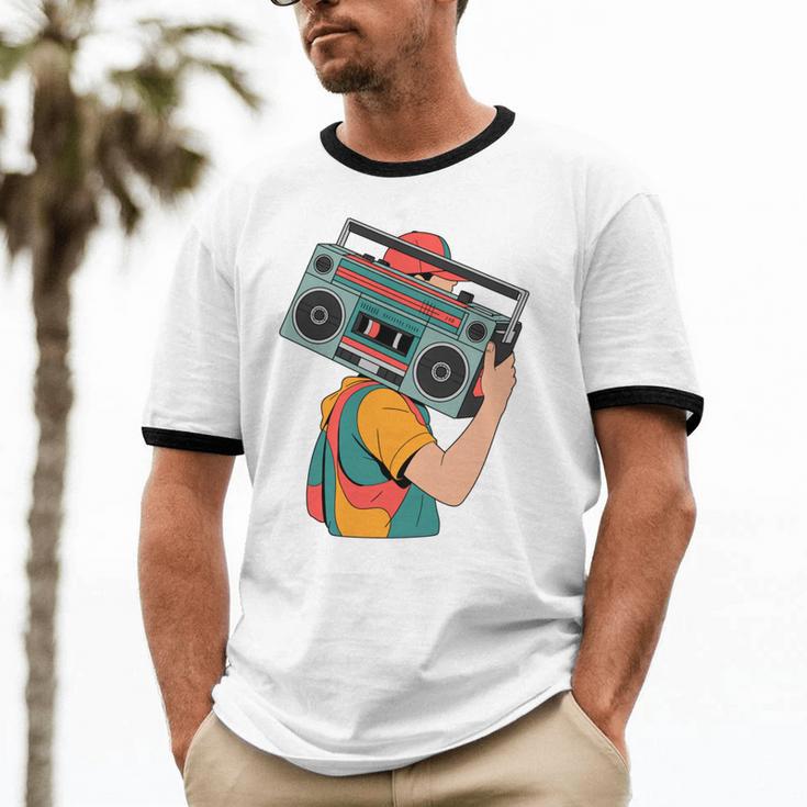 Retro 90s Boombox Nostalgia Party For Music Lovers Men Women Unisex Cotton Ringer T-Shirt